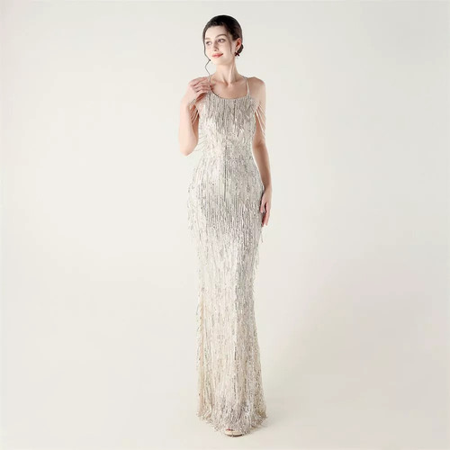 Robe longue argent strass avec - robe,