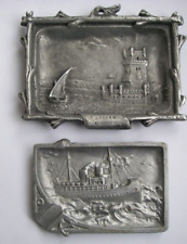 2 Anciens CENDRIER en ALUMINIUM Bateau à Vapeur 2 Cheminées paquebot Vagues port