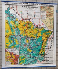 Ancienne carte murale scolaire double face N°7 "Région du Nord-Est"