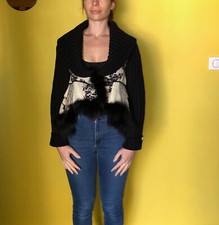 TRICOT CHIC luxueux gilet hiver patchwork noir et blanc taille 36 fr 40i usa 4