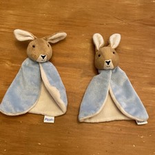 Lot De 2 DOUDOU PLAT PICOT 2 LAPIN bleu blanc beige Marron cape