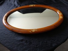 ANCIEN MIROIR ART DECO EN BOIS A DECOR DE FLEURS VERRE D'ORIGINE