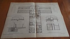 RARE - PLAN SUR LES NOUVEAUX BAINS DE L'HOPITAL SAINT LOUIS - 1866