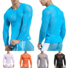 Hommes À Manches Longues Voir À Travers Les T-Shirts En Maille Sexy Blouse /