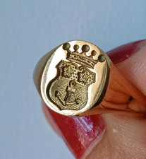 Antique French 18K yellow gold signet ring with coat of arms
