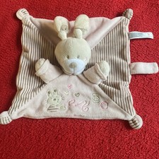 ?? Doudou Lapin Beige Carré Rose Rayures Cœurs ABC NICOTOY TTBE