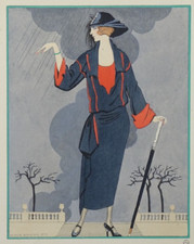 George BARBIER 1922 Gazette Bon Ton Mode pochoir Art Deco Robe Côte Azur Worth