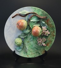 Longchamp Terre de fer grand plat trompe l’oeil faïence barbotine Pommes Ø 31 cm