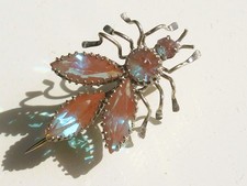 BELLE BROCHE INSECTE ANCIENNE D'EPOQUE XIXème en Métal Argenté avec SAPHIRET
