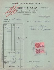 1943 BEURRES OEUFS ET FROMAGES EN GROS LAURENT CAYLA A PARIS - M. REMOND LAIT
