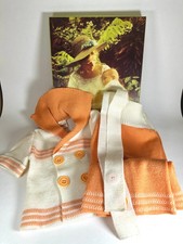 Ensemble bébé vintage tricot orange et blanc années 70 – Neuf en boîte