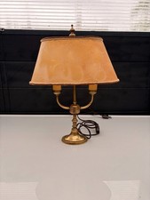 Ancien Lampe Bouillotte Laiton Doré Abat Jour Beige