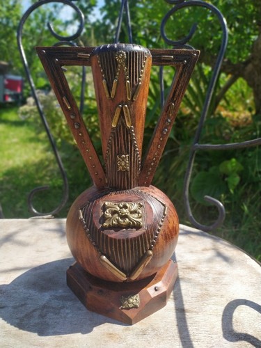 Vase bois art déco signé - , j