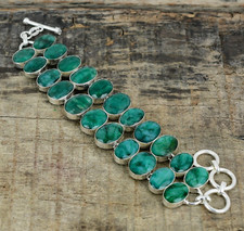 Pierre Précieuse Émeraude Main 925 Argent Sterling Bracelet Pour Anniversaire