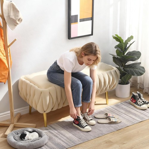 Banc velours avec pieds en - pieds,