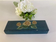 5⚜Ancien Plumier D'écolier Boite à Crayon en Bois Bleu Déco École Bureau Vintage