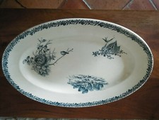 PEXONNE FENAL Frères CAMPAGNE PLAT OVALE Faïence HIRONDELLE MOUTON NID MESANGE