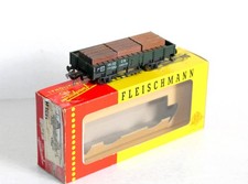 FLEISCHMANN HO 1451 H, WAGON TOMBEREAU A RIDELLE BASSE + CALE BOIS POUR GRUE, DB