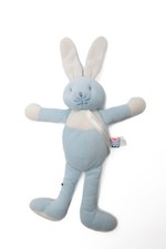 Doudou lapin bleu - blanc, ruban