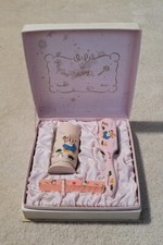 Vintage JESMY Coffret Naissance Bébé Peigne Brosse Boîte Poudreuse Bois Peint 