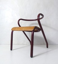 Chaise enfant design vintage Jacques Hitier métal tubulaire bois courbé