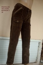 PANTALON VELOURS MARRON NEUF T