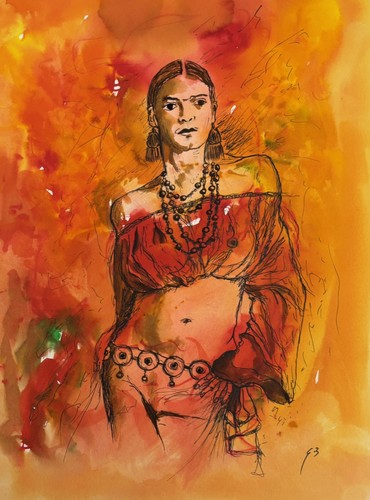 Frida encre aquarelle et - -,