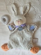 DOUDOU LAPIN MARIONNETTE CHOUPI DOUDOU ET COMPAGNIE GRIS ET ORANGE  ANNEAU RAYE