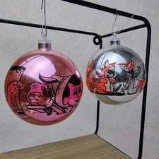 Lot Boules Noël Vintage - Ornement Sapin Disney - Pinocchio & Blanche Neige