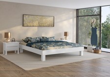 Lit double blanc hêtre massif