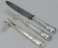 Christofle Chrysanthème, service à gigot, à découper en métal argenté, 3 pièces.