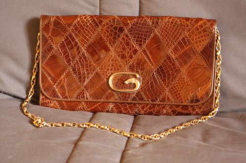 Sac cuir croco vintage - , marron