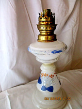 Ancienne lampe a petrole- opaline peint émaillé-Nap III -bruleur Kosmos Brenner