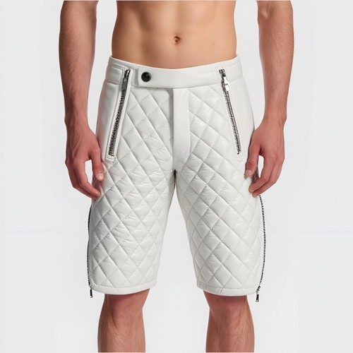 Short cuir matelassé blanc - short, en