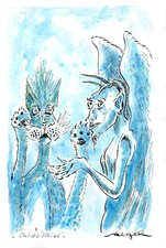 Chat Halloween aquarelle originale de Michel Rigel côté Art Price Benezit Akoun