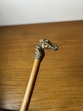 ANCIENNE CRAVACHE? Tête De Cheval En Laiton Repoussé ÉQUITATION