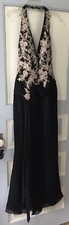 *Tiffany Designs* Elegant Black Pink Halter Vintage Drop Waist Long Dress Gown 0