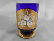 MAGNIFIQUE VERRE BLEU & OR FLORAL EN VERRE DE MURANO VENISE ITALIE