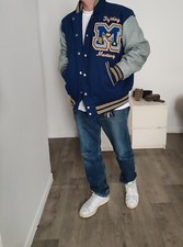 Size 46 USA  XL . Vintage 80s varsity letterman leather sleeve jacket Made