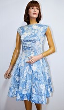 French Vintage 1950s sleeveless floral blue dress size 4 made in France