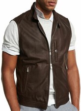 Gilet En Cuir Marron Pour