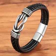 Bracelet pour Homme en acier inoxydable et Cuir noir 19/21/23 cm