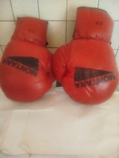 Gants de boxe vintage Montana 12.Oz en cuir rouge