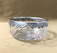 VICTOR SAGLIER ancien bol / coupe en cristal taillé et métal argenté 13,5 cm
