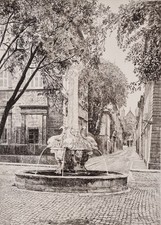 Estampe ancienne Fontaine des Quatre Dauphins Aix-en-Provence Léopold Robin