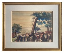 AQUARELLE DE MAURICE NOVARINA PAYSAGE CORSE 1969 CORSICA BAVELLA–GREAT ARCHITECT