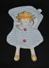 Peluche MOULIN ROTY MRSA Doudou Plat Prince Roi Fou Lutin Bleu Rayé TTBE