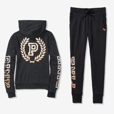 VS Pink Bling rose gold logo fullzip / pants outfit Set