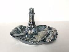 BAGUIER VIDEPOCHES PORTE-BIJOUX EN PORCELAINE BLEU GRIS HUÎTRE MER PHARE VINTAGE