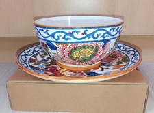 Ancienne Tasse + Sous Tasse Faïence Gien Pivoine